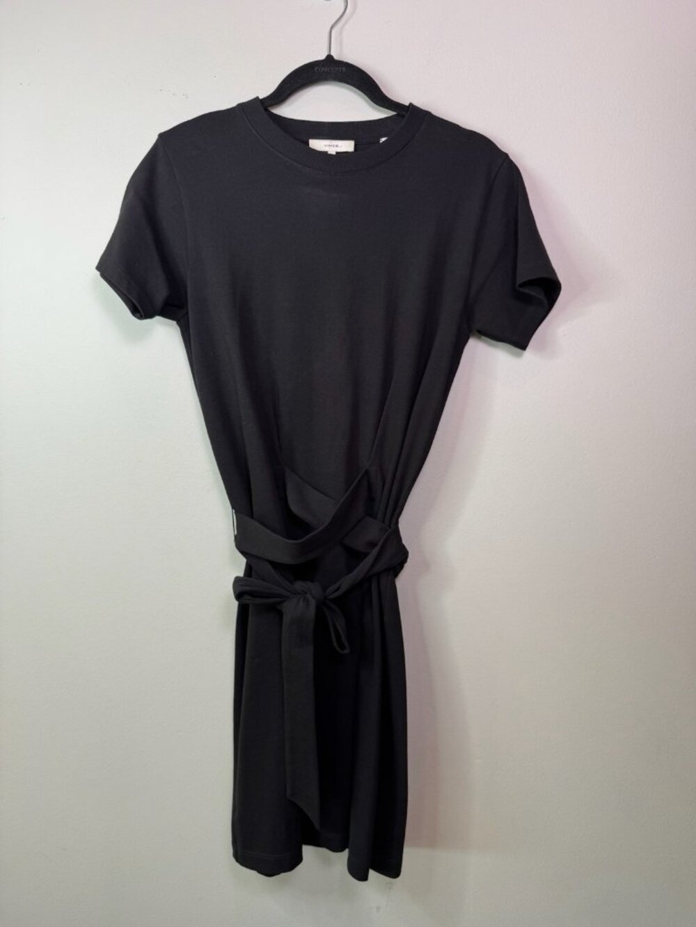 Vince Tie Waist Mini Short Sleeve Cotton Black Dress Size XS
